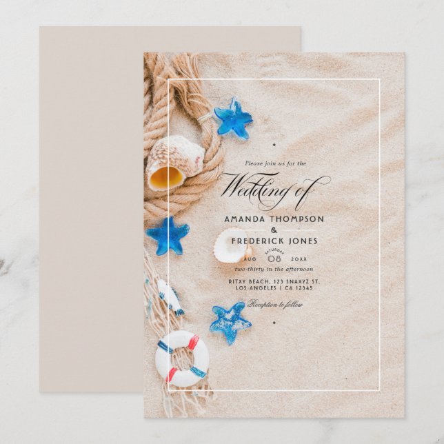 Invitation de mariage de plage d'été cool (Devant / Derrière)