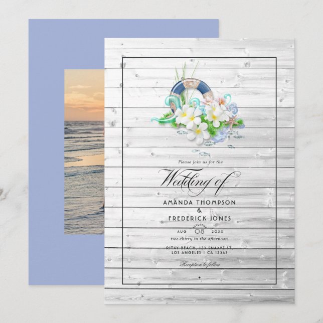Invitation de mariage de plage rustique d'été phot (Devant / Derrière)