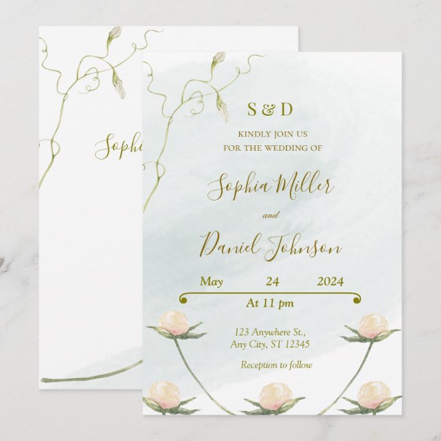 Invitation de mariage de Rose flush (Devant / Derrière)