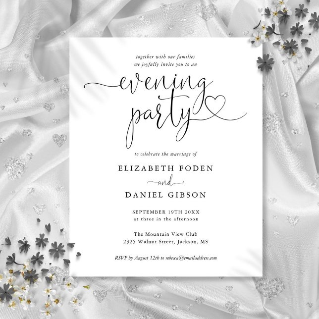 Invitation de mariage de soirée de fête avec scrip (Budget Heart Script Evening Party Wedding Invite)