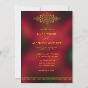 Invitation de mariage de style arabe en or et roug