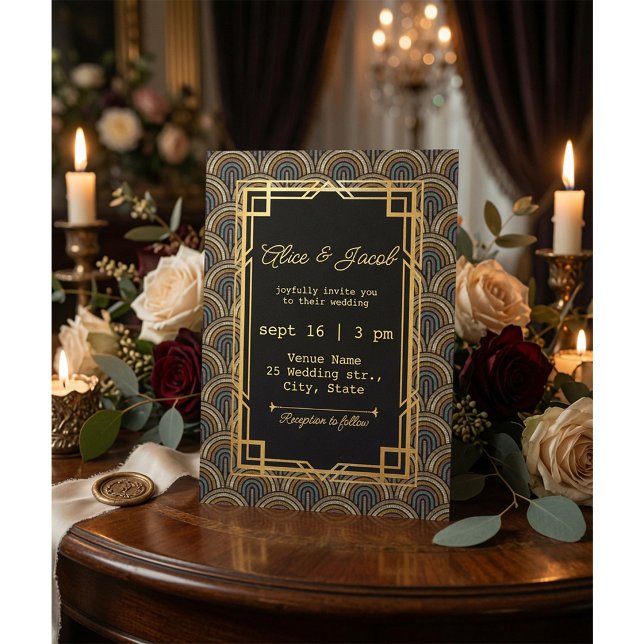 Invitation de mariage de style Art déco brodée (Créateur téléchargé)