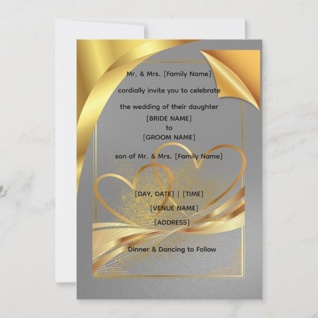 Invitation de mariage de style feuille d'or de lux (Devant)