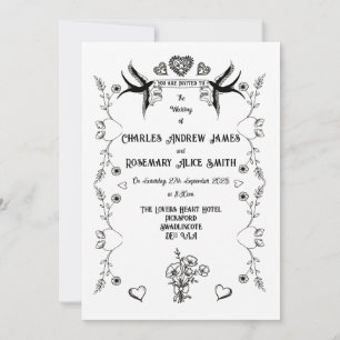 Invitation de mariage de style tatouage vintage
