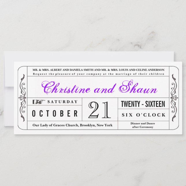 Invitation de Mariage de style vintage en violet (Devant)