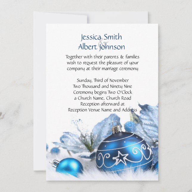 Invitation de mariage de vacances d'hiver bleu (Devant)