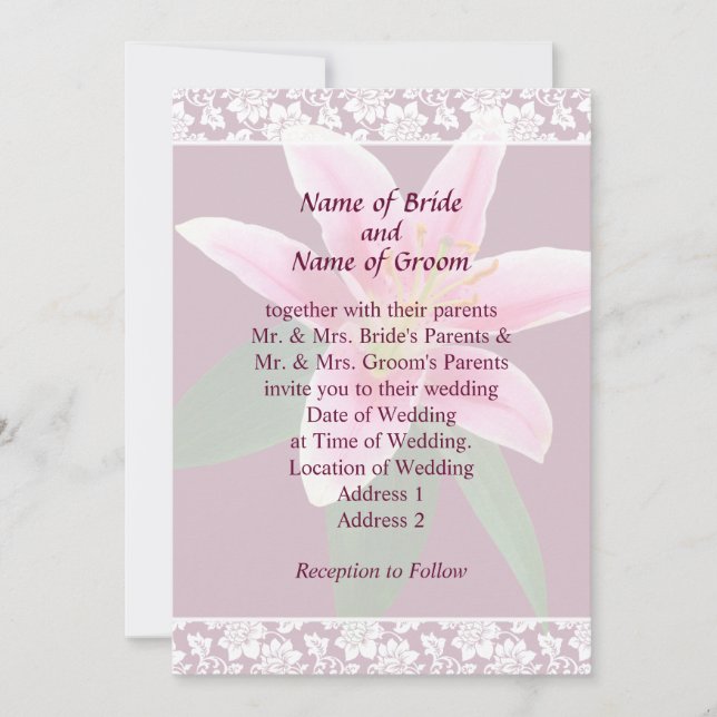 Invitation de mariage délicate avec lys Stargazer (Devant)