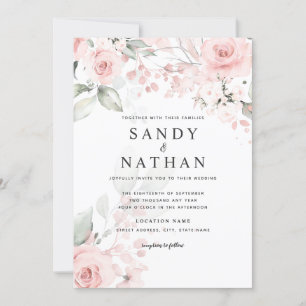 Invitation de mariage délicate rose rose tendre