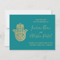 Invitation de mariage Desi Hamsa Henna Or Bleu Tie