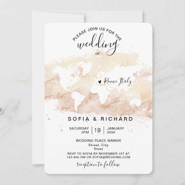 Invitation de mariage Destination Aquarelle Carte  (Devant)