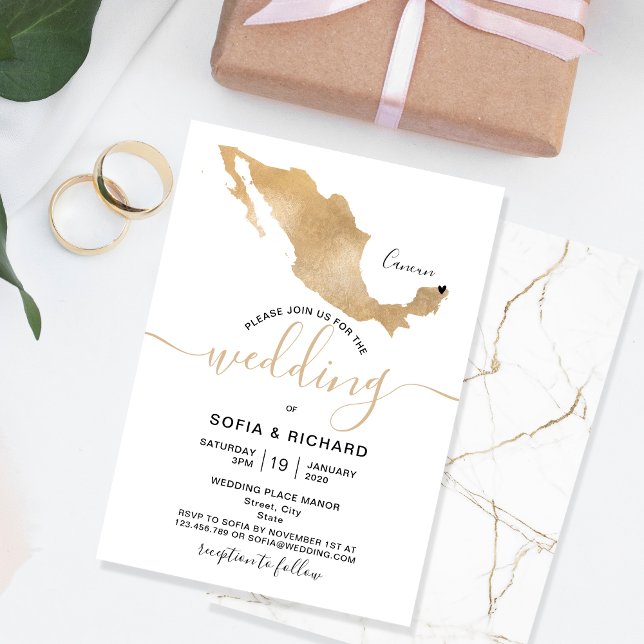 Invitation de mariage Destination Mexique Or Cœur  (Créateur téléchargé)
