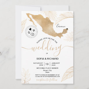 Invitation de mariage destination Mexique Or Cœur 