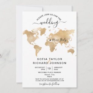 Invitation de mariage Destination Or Carte du Mond