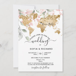 Invitation de mariage Destination Or Carte du Mond