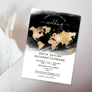 Invitation de mariage Destination Or Carte du Mond