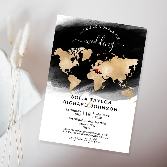 Invitation de mariage Destination Or Carte du Mond (Créateur téléchargé)