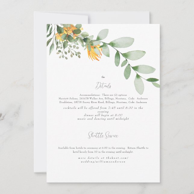 Invitation de mariage détaillée au tournesol forme (Devant)