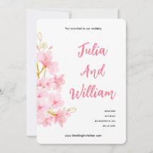 Invitation de mariage d'été florale rose élégante