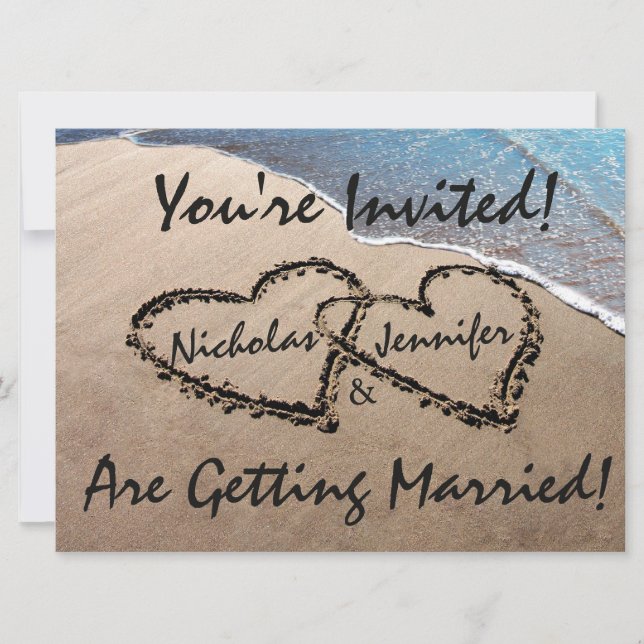 Invitation de mariage Deux cœurs dans la plage de  (Devant)