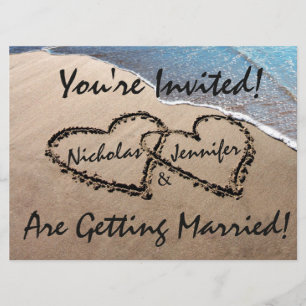 Invitation de mariage Deux cœurs dans la plage de