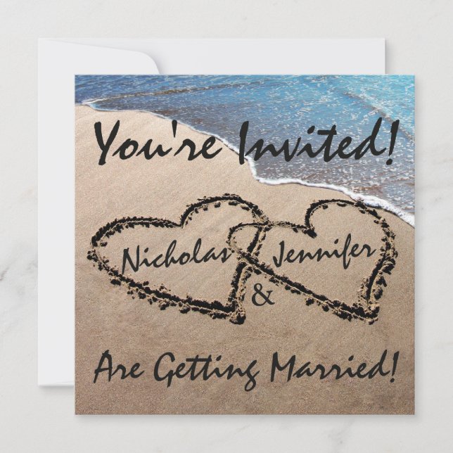 Invitation de mariage Deux cœurs dans la plage de  (Devant)