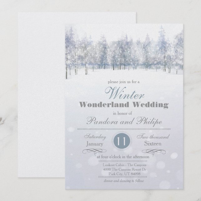 Invitation de mariage d'hiver arbre enneigé (Devant / Derrière)