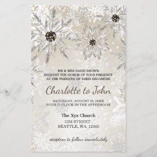 Invitation de mariage d'hiver aux flocons d'or Bud
