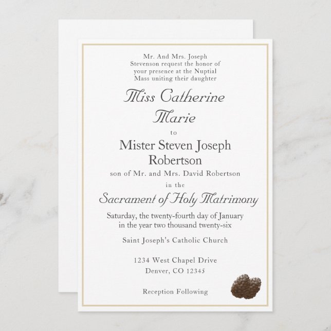Invitation de mariage d'hiver catholique (Devant / Derrière)