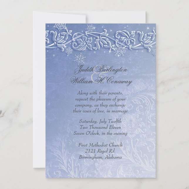 Invitation de mariage d'hiver Crystal Blue (Devant)