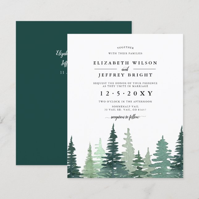 Invitation de mariage d'hiver dans la forêt de pin (Devant / Derrière)