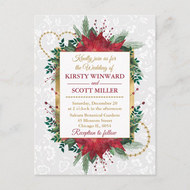 Invitation de mariage d'hiver de Noël au poinsetti (Devant)