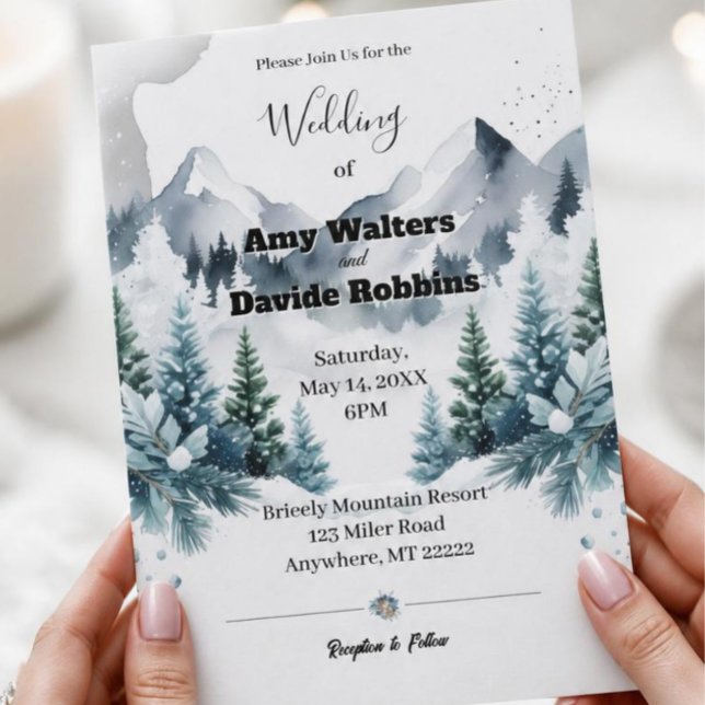 Invitation de mariage d'hiver élégante en acryliqu (AI Generated Hands Holding Card)
