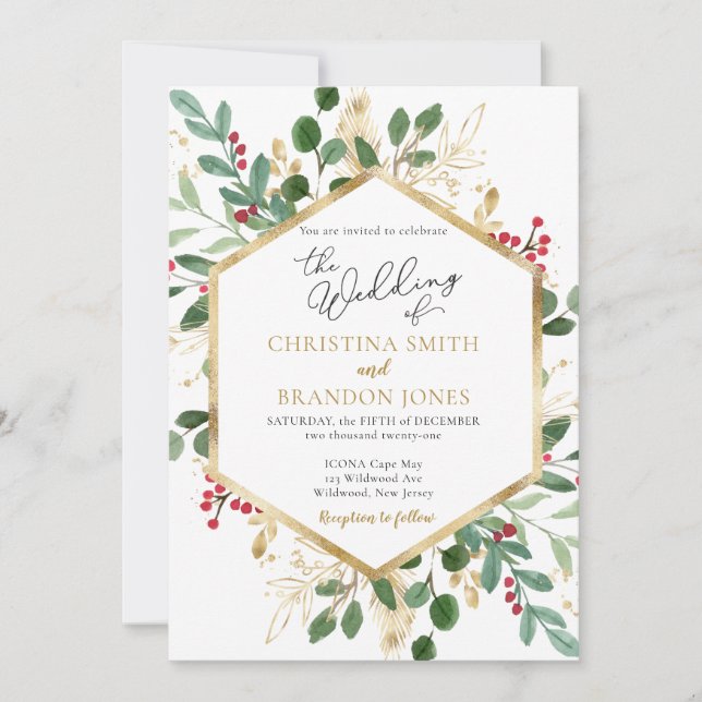Invitation de mariage d'hiver - Fleurs de Noël (Devant)