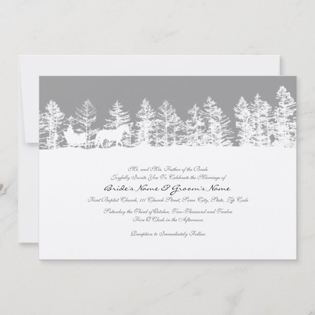 Invitation de mariage d'hiver gris et blanc (Devant)