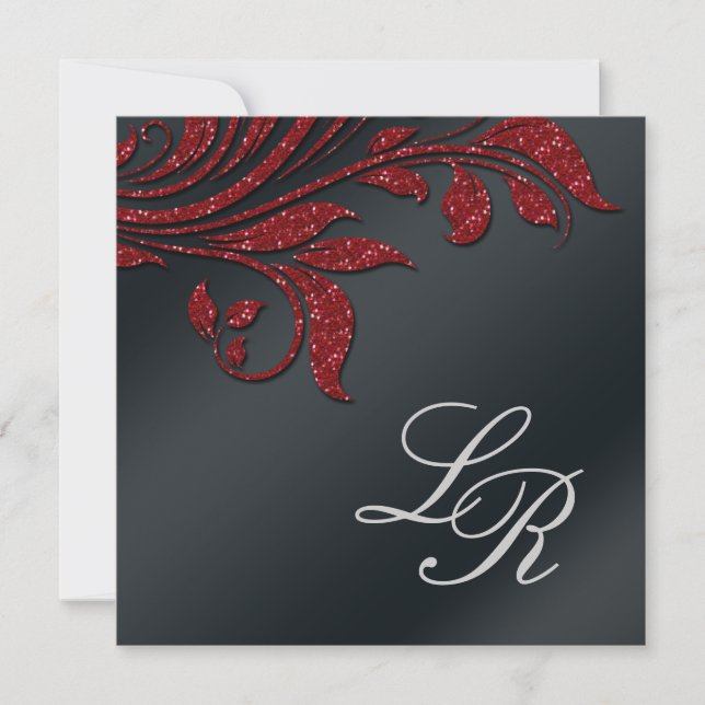 Invitation de mariage d'hiver Sparkle Leaf Rouge N (Devant)