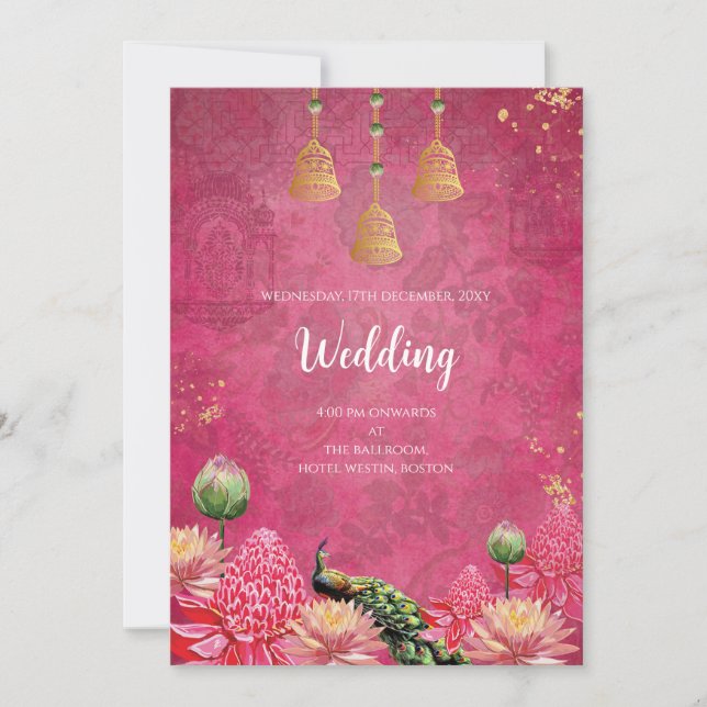 Invitation de mariage Digital Peacock mariage indi (Devant)