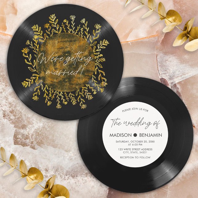Invitation de mariage disque vinyle fleurs sauvage (Front/Back)