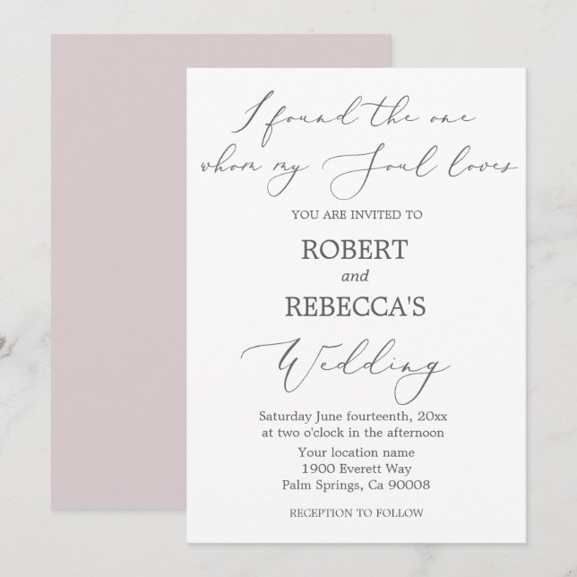 Invitation de mariage douce et élégante (Devant / Derrière)