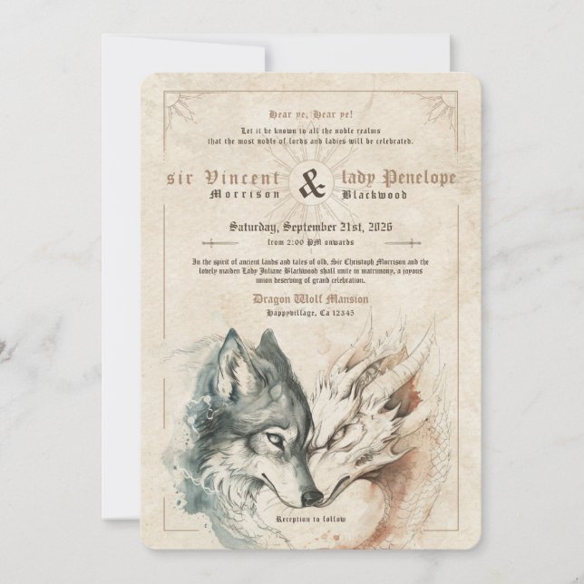 Invitation de mariage Dragon et Loup (Devant)