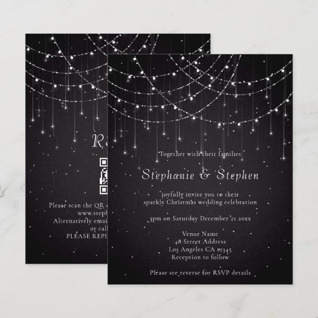 Invitation de mariage du code QR de la chaîne noir (Devant / Derrière)