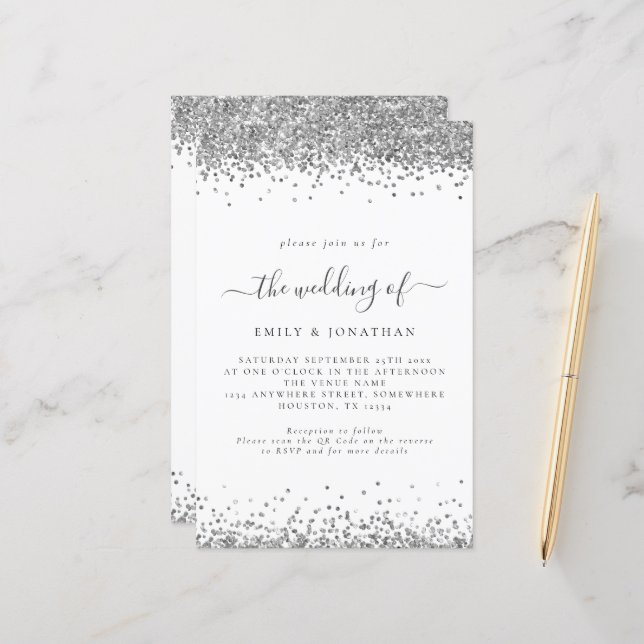 Invitation de mariage du code QR de la Parties sci (Devant/Arrière en situation)