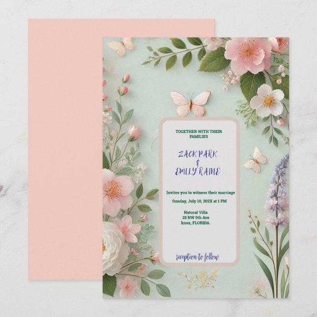 Invitation de mariage du printemps (Devant / Derrière)
