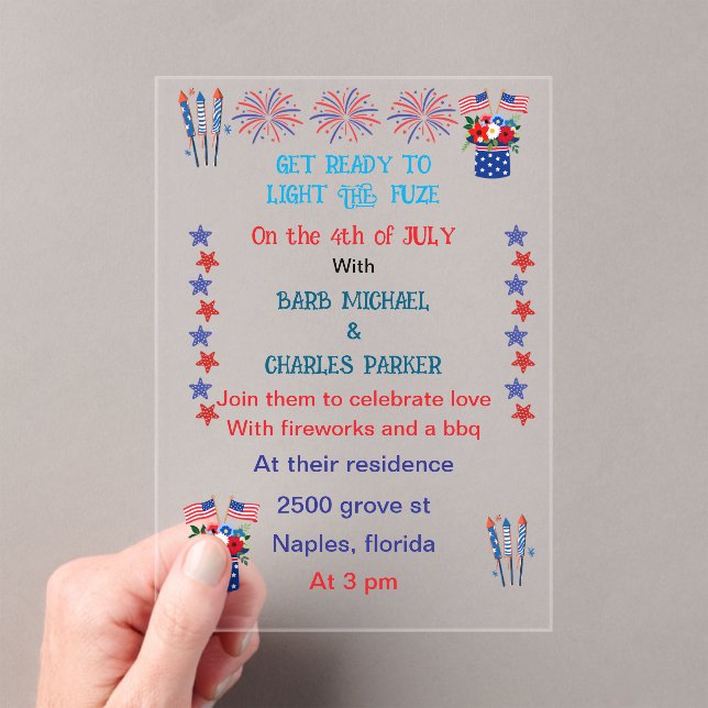 Invitation de mariage du quatre juillet avec des c (In situ (ordinateur de poche))