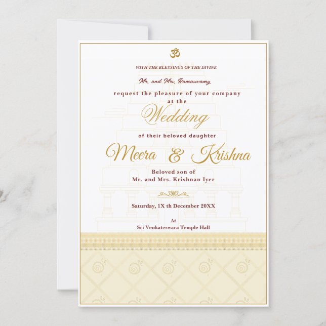 Invitation de mariage du temple indien (Devant)