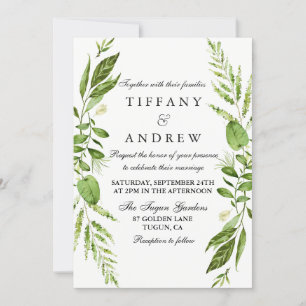 Invitation de mariage élégant à la feuille verte