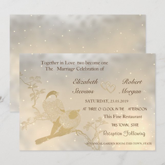 Invitation de mariage Élégant Chic Cœurs en Or, Oi (Devant / Derrière)