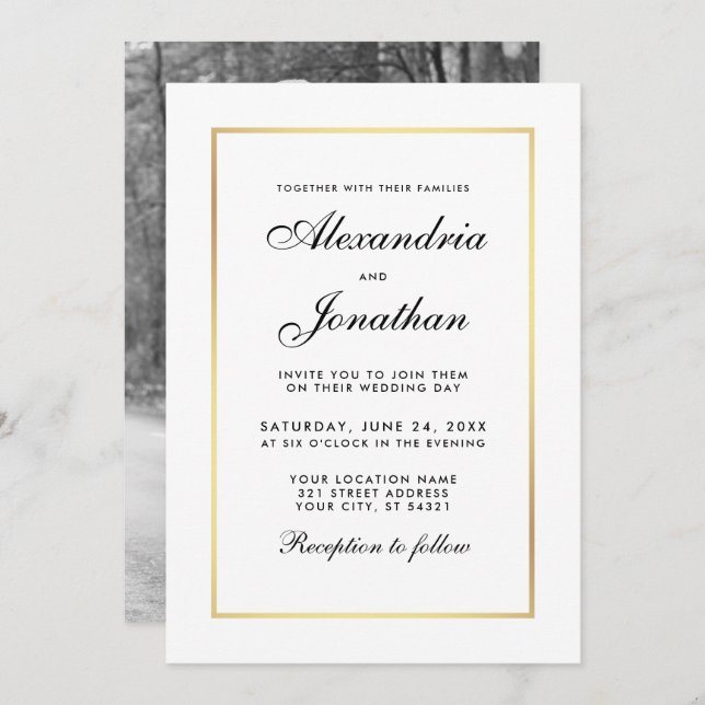 Invitation de mariage élégant moderne - Photo noir (Devant / Derrière)