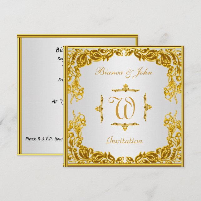 Invitation de mariage élégant or (Devant / Derrière)