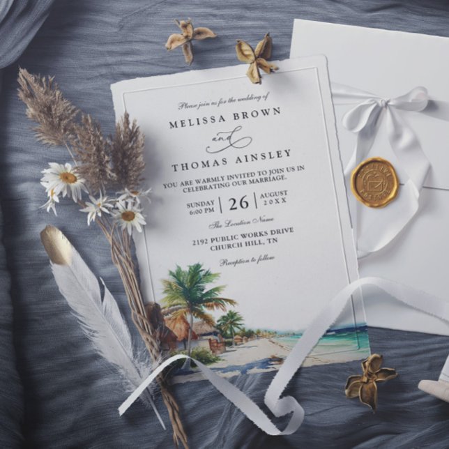 Invitation de mariage élégant plage Cancun Mexique (Créateur téléchargé)