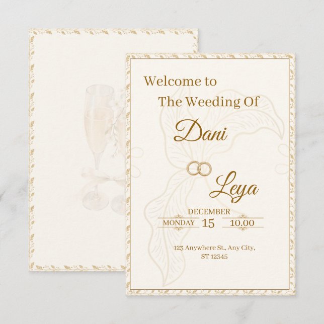 Invitation de mariage élégante (Devant / Derrière)